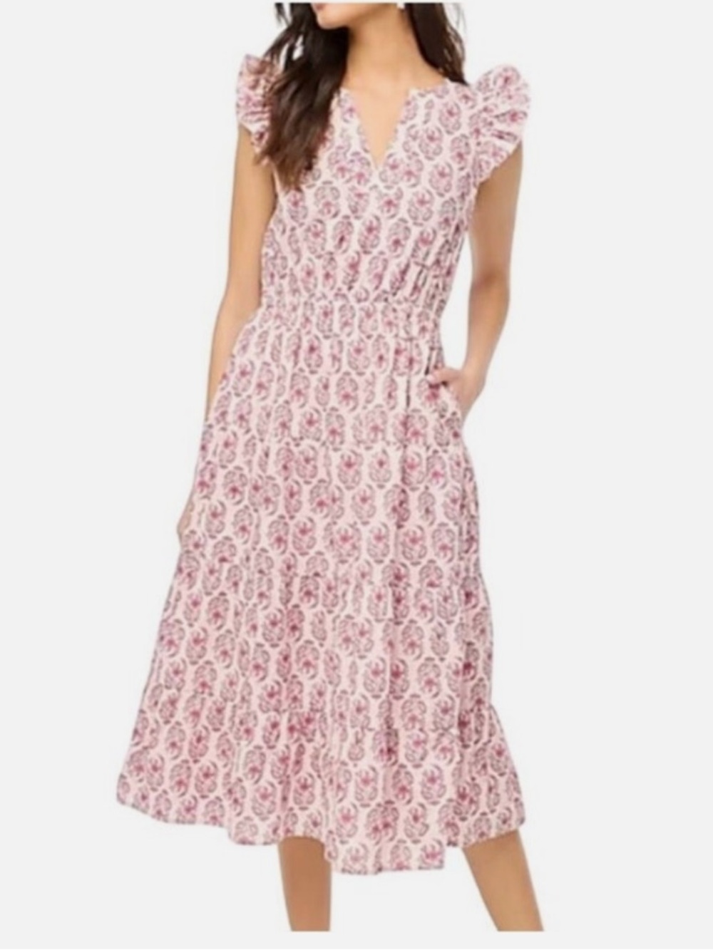 Pre-owned J. Crew Ruffle Sleeve Floral Print Cottagecore Midi Dress Size 0